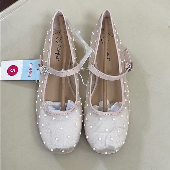 NWT Cat&Jack Kids Noelle Pearl Mary Jane Flats Pink - Picture 2 of 3